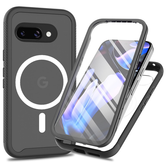 Carcasă pentru Google Pixel 9a, Shockproof, cu folie pentru ecran, pentru MagSafe, negru