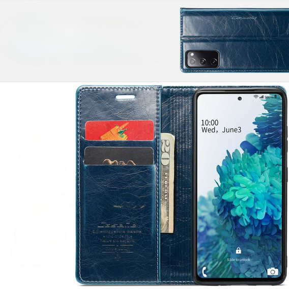 Carcasă flip CASEME pentru Samsung Galaxy S20 FE / 5G, Waxy Textured, albastru