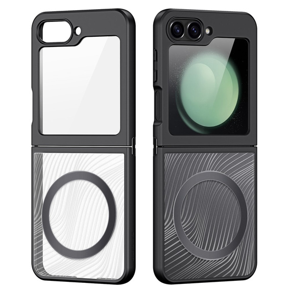 Carcasă DuxDucis pentru Samsung Galaxy Z Flip7 FE / Z Flip6, Aimo Case, pentru MagSafe, transparent / negru