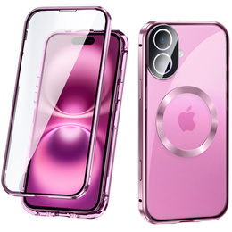 Carcasa Magnetic Dual Glass MagSafe pentru iPhone 16, roz rose gold