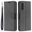 Cu clapetă pentru Samsung Galaxy A25 5G, Wallet Litchi Leather, negru + sticlă 9H