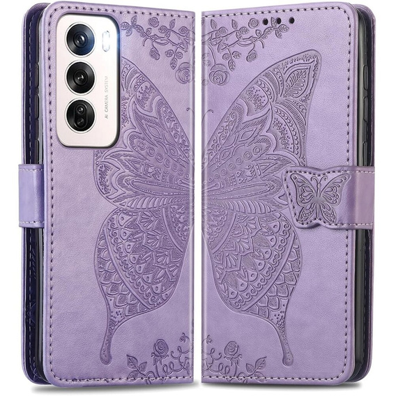 Cu clapetă pentru Oppo Reno 12 Pro, Butterfly, violet