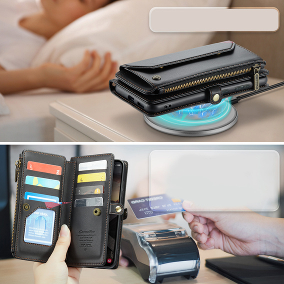 Husă portofel din piele CASEME RFID pentru Samsung Galaxy S26, negru