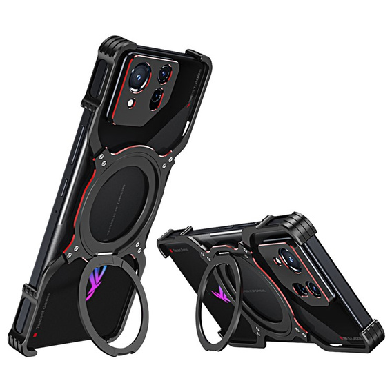 Carcasă pentru ASUS ROG Phone 8 5G / 8 Pro 5G, Kickstand Bumper, cu capac pentru obiectiv, pentru MagSafe, negru / roșu
