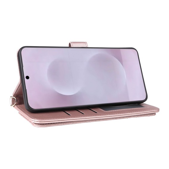 Carcasă cu clapetă pentru Samsung Galaxy S25 Edge, Crossbody Leather Wallet, roz