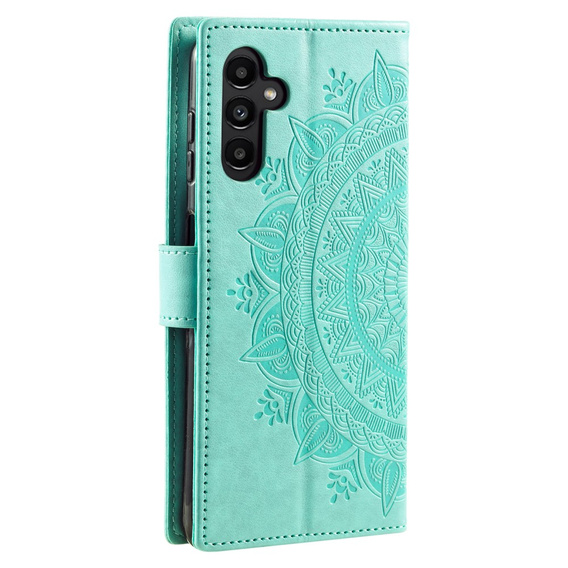 Cu clapetă pentru Samsung Galaxy A15, Mandala Flower, albastru + sticlă 9H 