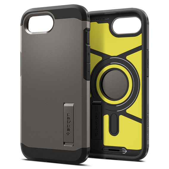 Carcasa Spigen pentru iPhone 16E, Tough Armor Mag MagSafe, gri + 9H Tempered Glass