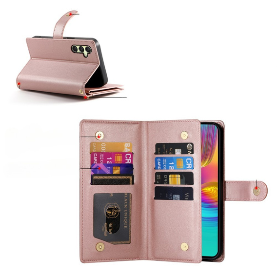 Cu clapetă pentru Samsung Galaxy A56 5G, Wallet Zipper Pocket, roz