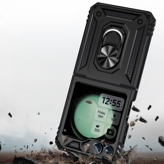 Husă blindată pentru Samsung Galaxy Z Flip7 FE / Z Flip6, Nox Case Ring, negru