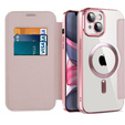 Cu clapetă pentru iPhone 14, RFID Wallet MagSafe CamShield, roz