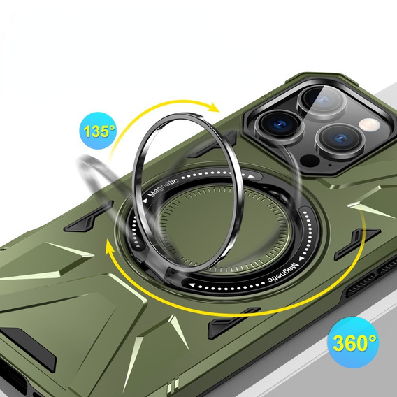 Carcasă pentru iPhone 16 Pro, blindată cu suport și placă pentru mâner, verde