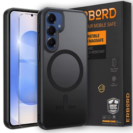 Husă pentru Samsung Galaxy S25 / S24, pentru MagSafe, ERBORD Matt Case, negru + sticlă pentru ecran