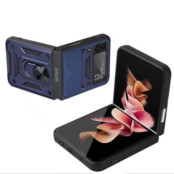 Husă blindată pentru Samsung Galaxy Z Flip3 5G, CamShield Slide, albastru