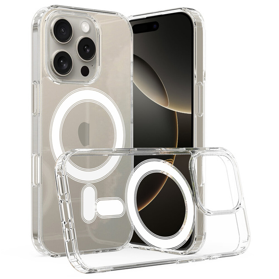 Husă magnetică MagSafe pentru iPhone 16 Pro Max, ERBORD CrystalMag, transparentă + sticlă pentru ecran
