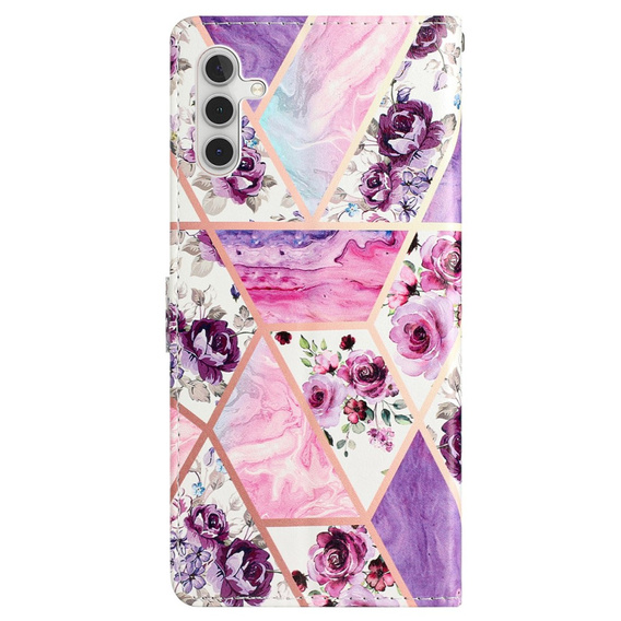 Cu clapetă pentru Samsung Galaxy A25 5G, Wallet, marble & flowers, roz + sticlă 9H