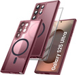 Husă pentru Samsung Galaxy S25 Ultra, pentru MagSafe, ERBORD Matt Case, maroon + sticlă pentru ecran
