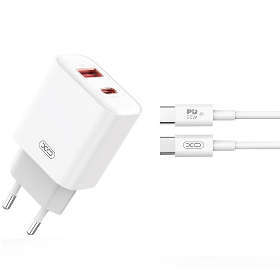 Încărcător de rețea XO CE12, USB-C, 20W + cablu USB-C - Lightning, alb