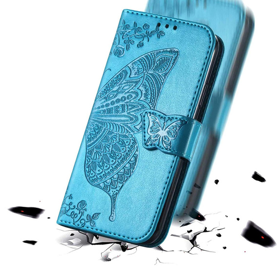 Carcasă cu clapetă pentru Oppo Reno 14F, portofel, Butterfly, albastru
