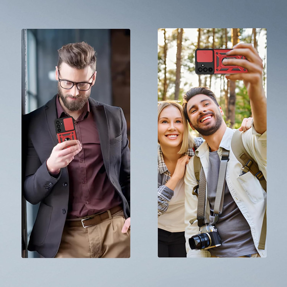 Husă blindată pentru Samsung Galaxy A17 5G, cu protecție pentru cameră, cu suport, roșu