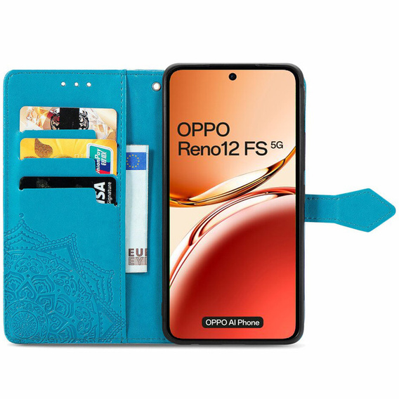Cu clapetă pentru Oppo Reno 12FS / 12F, Mandala, albastru