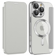 Cu clapetă pentru iPhone 16 Pro Max, RFID Wallet MagSafe CamShield, de argint