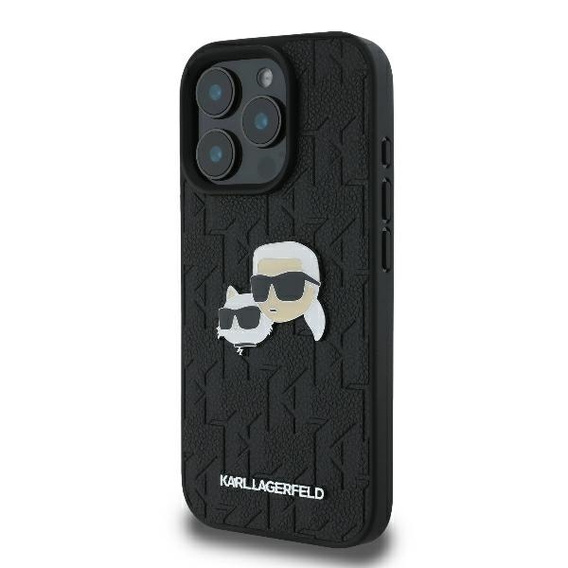 Husă rigidă Karl Lagerfeld Monogram Karl & Choupette Head Pin pentru iPhone 16 Pro