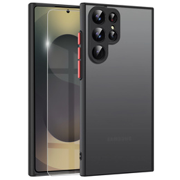 Husă din silicon pentru Samsung Galaxy S25 Ultra, cu protecție pentru cameră, transparent / negru + sticlă călită 9H