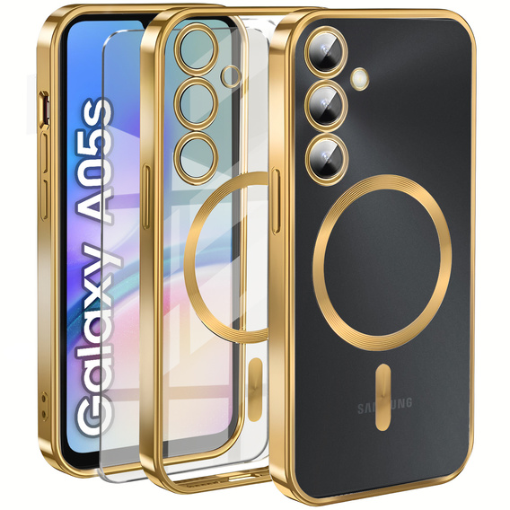 Husă pentru Samsung Galaxy A05s, Electro MagSafe, de aur + Sticlă pentru ecran