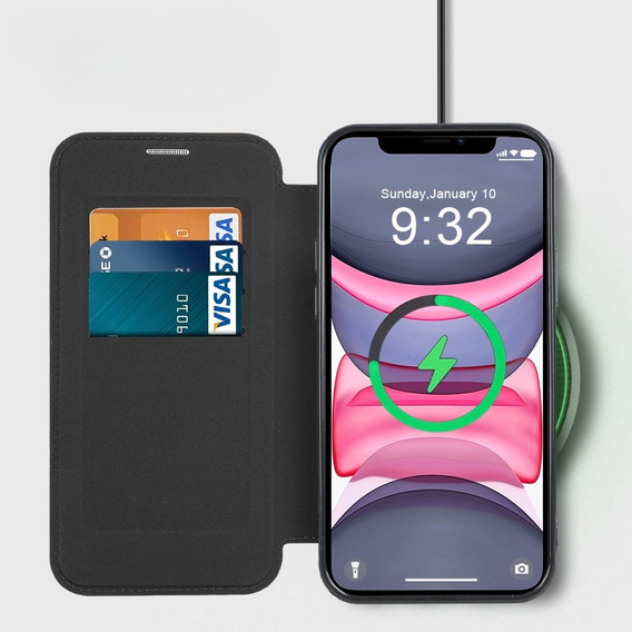 Cu clapetă pentru iPhone 11, RFID Wallet MagSafe CamShield, negru