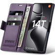 Husă pentru Xiaomi 14T Pro, ERBORD Glossy Litchi, portofel cu clapetă, violet