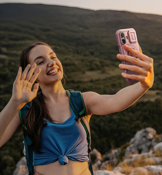 Husă blindată pentru iPhone 16, Dexnor CamProtect MagSafe, roz (Două rame)