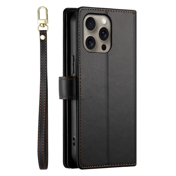 Cu clapetă pentru iPhone 16 Pro, Wallet Zipper Pocket, negru