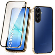 Carcasă pentru Samsung Galaxy A17 5G, Magnetic Dual Glass, transparentă cu laturi aurii