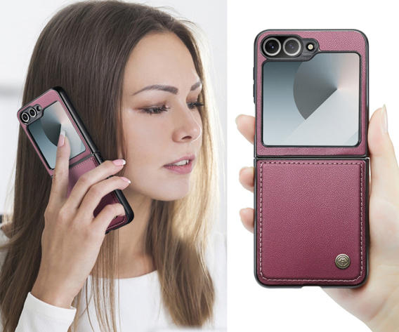 Husă pentru Samsung Galaxy Z Flip7 FE / Z Flip6, CASEME Litchi Leather, roșu