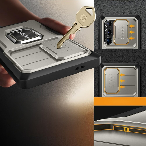 Carcasă pentru Samsung Galaxy S24 Ultra, seria Tongate MECH cu suport, gri