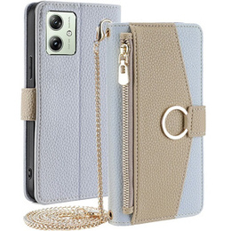 Carcasă flip pentru Motorola Moto G54 5G, Wallet Zipper Pocket, cu oglindă, albastru