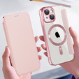 Cu clapetă pentru iPhone 15, RFID Wallet MagSafe CamShield, roz