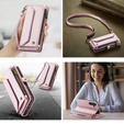Husă CASEME pentru Samsung Galaxy A55 5G, RFID Leather Wallet, cu curea de umăr, roz