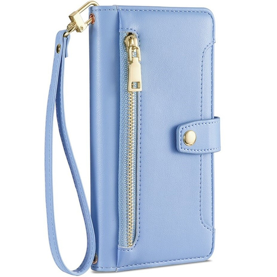 Cu clapetă pentru iPhone 14 Pro Max, Wallet Zipper Pocket, albastru