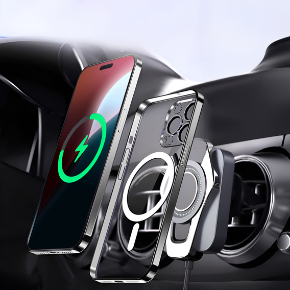 Husă pentru iPhone 15 Pro Max, Electro MagSafe, de argint + Sticlă pentru ecran