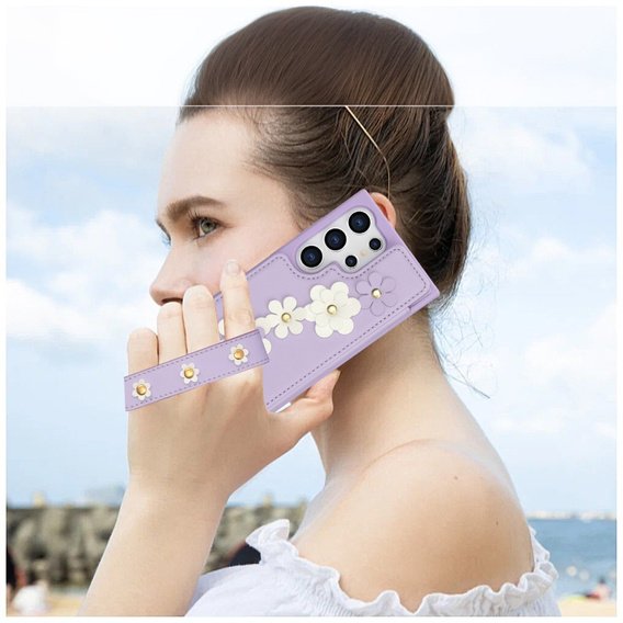 Husa pentru Samsung Galaxy S24 Ultra, Leather Flower Card Slot, violet