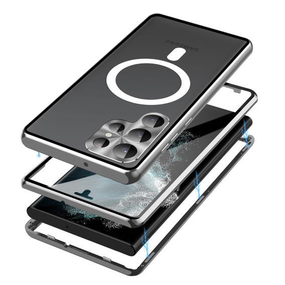 Carcasa Magnetic Dual Glass MagSafe pentru Samsung Galaxy S24 Ultra, de argint