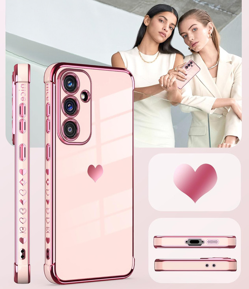 Carcasa pentru Samsung Galaxy A56, Electro heart, roz rose gold + sticlă 9H