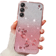Husă pentru Samsung Galaxy A55 5G, Glitter Flower, roz rose gold