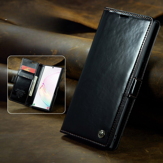 Carcasă flip CASEME pentru Samsung Galaxy Note 10 Plus, Waxy Textured, negru