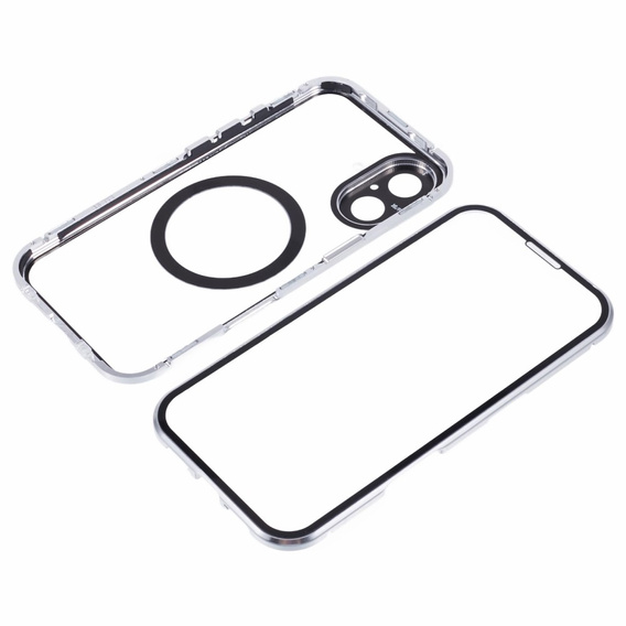 Carcasa Magnetic Dual Glass MagSafe pentru iPhone 16, de argint