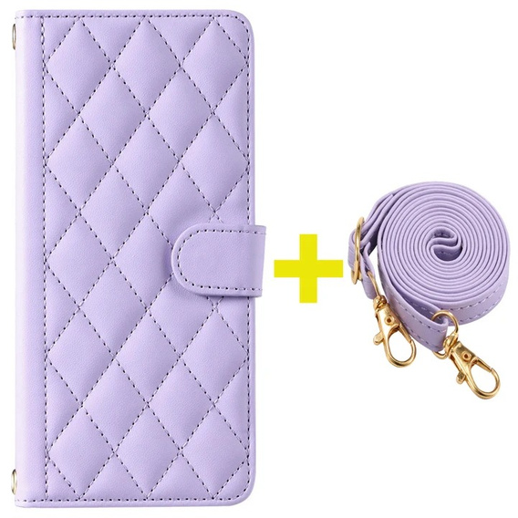 Husă cu clapetă pentru Samsung Galaxy A16, Rhombus Crossbody Leather, violet