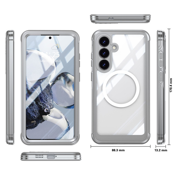 Husă pentru Samsung Galaxy S25 FE, Shockproof, cu sticlă, pentru MagSafe, gri