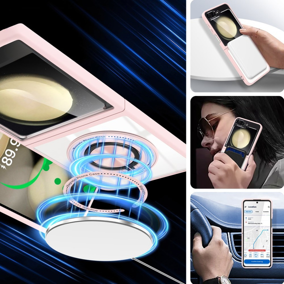 Husă pentru Samsung Galaxy Z Flip7 FE / Z Flip6, Corners Dropproof, pentru MagSafe, transparent / roz