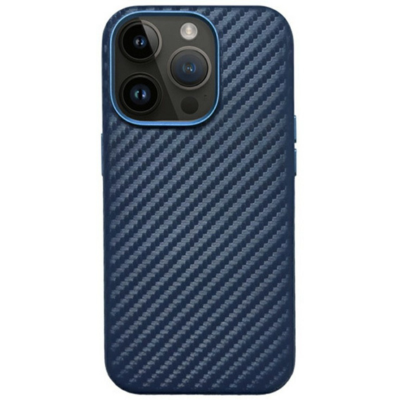 Husă KZDOO pentru iPhone 16 Pro, Carbon Fiber, albastru